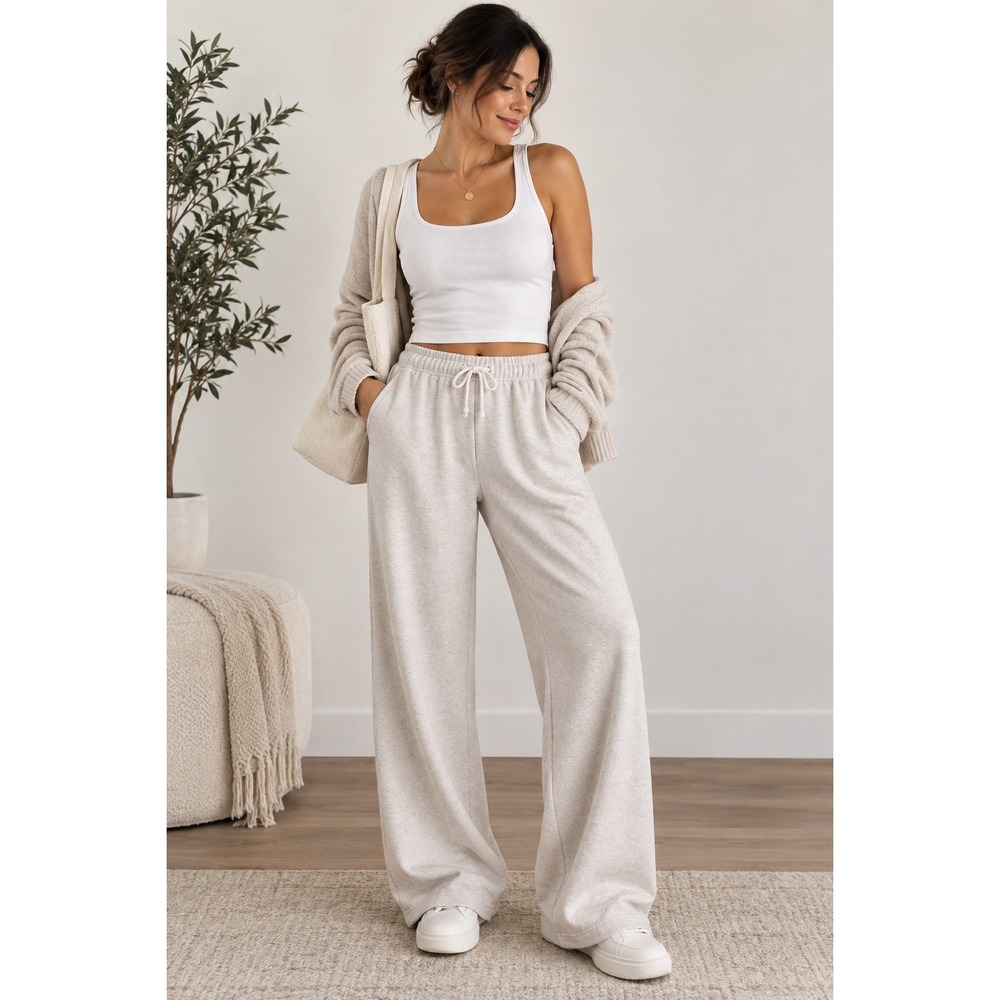 SKIMS Cotton Fleece Classic Straight Leg Pant Oatmeal Heather ST-PNT-8385W XS
